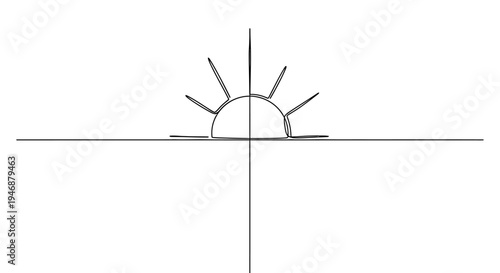 Minimalist sunrise line art, sun rising over horizon, abstract dawn, hope, beginning