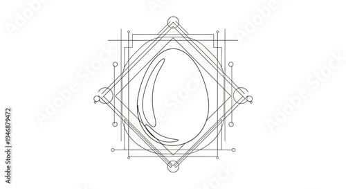 Abstract geometric sketch of an egg shape with intricate line art and shapes