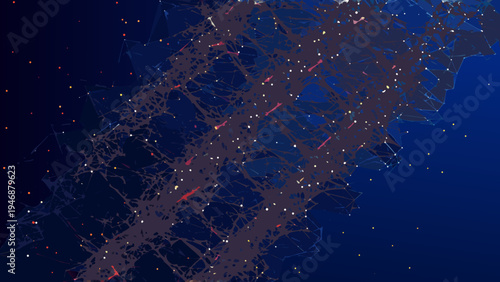 Abstract network of lines and dots against a dark blue background