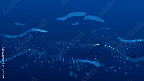 Abstract underwater scene with silhouetted shapes and scattered light