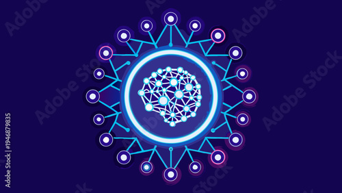 Abstract digital brain network with glowing connections on a dark background