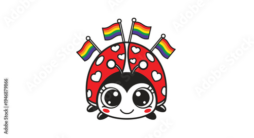 Adorable Ladybug with Pride Flags - A Symbol of Love and Acceptance.