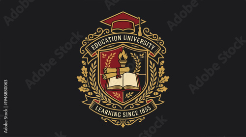 Education University Emblem - Symbol of Knowledge and Learning.