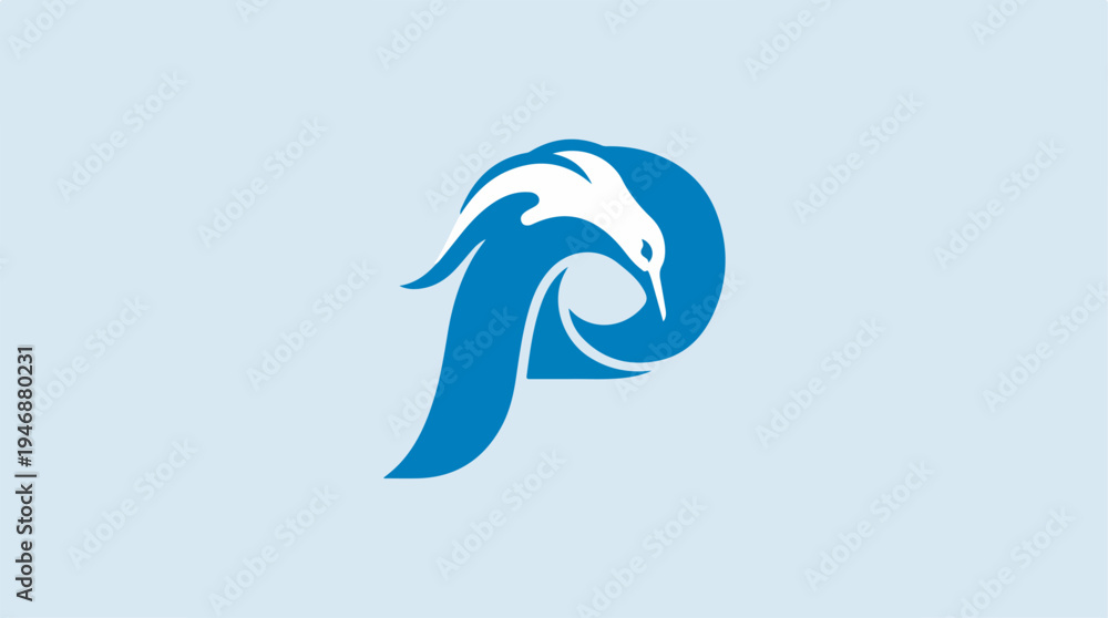 Obraz premium Elegant blue logo design featuring a stylized bird.
