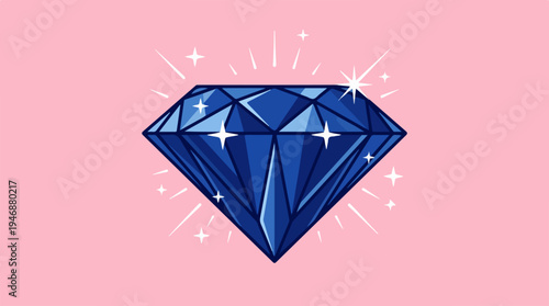 Elegant Blue Diamond Sparkling Against a Pink Background.