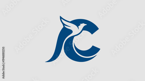 Elegant Blue Logo Featuring a Flying Dove and Letter C.