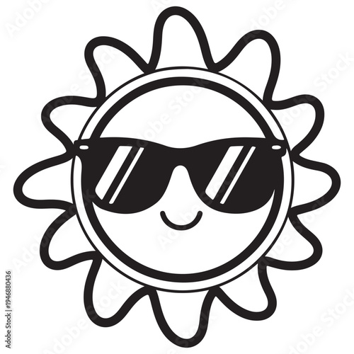 Cheerful Sun Wearing Sunglasses, Summer Icon