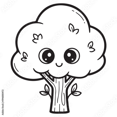 Cute Cartoon Tree Character with Big Eyes and Smiling Face