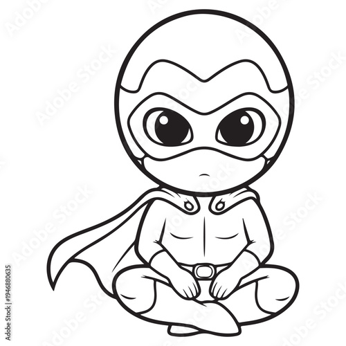 Cute Cartoon Superhero Meditating in Lotus Pose