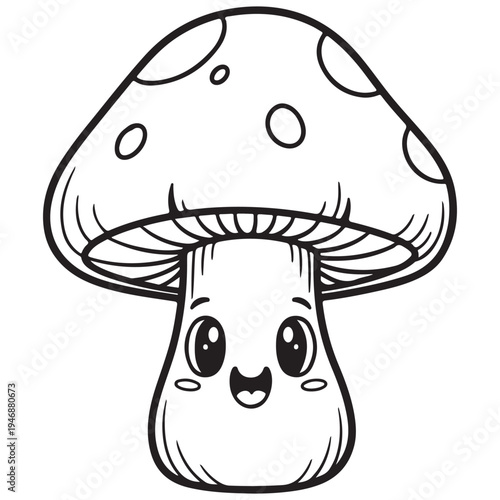 Adorable Cartoon Mushroom with Cute Face and Spots