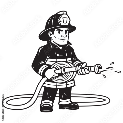 Firefighter with Hose Spraying Water