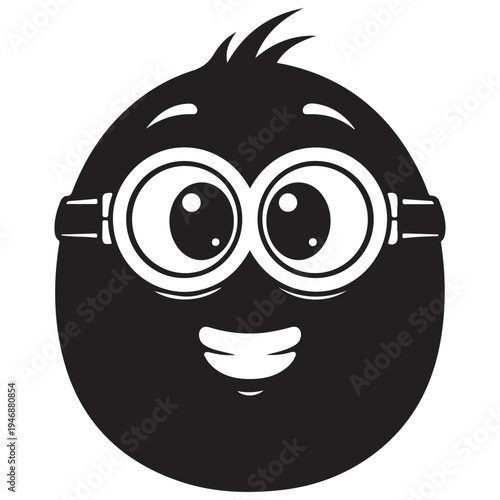 Black Silhouette of a Cartoon Character Face with Goggles