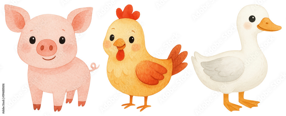 Fototapeta premium PNG Cute farm animal illustrations on transparent background