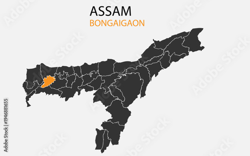 Assam png map with districts, Indian state Assam district map, Assam Bongaigaon