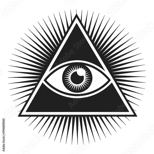 Masonic symbol vector, showcasing the all-seeing eye within a pyramid triangle, ideal for Freemasonry, occult, and symbolic illustration projects in clean vector format.