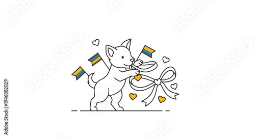 Chihuahua puppy celebrating pride with flags and a bow.