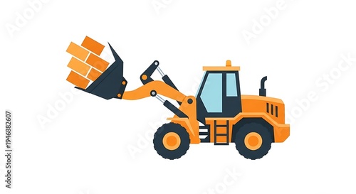 Industrial front end loader vector illustration side view heavy machinery equipment for construction projects