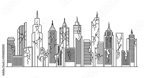 Monochrome Skyline Illustration - A Detailed View of Urban Architecture.