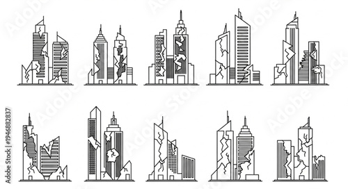 Collection of Skyscraper Illustrations in Black and White.
