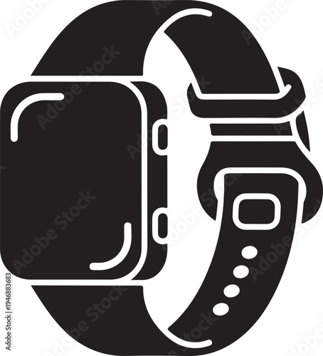 Smartwatch black glyph icon wearable technology device.