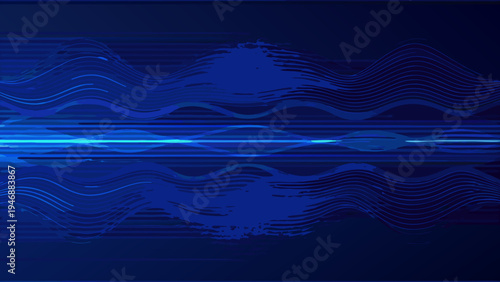 Abstract blue waveform design with layered lines and glowing elements