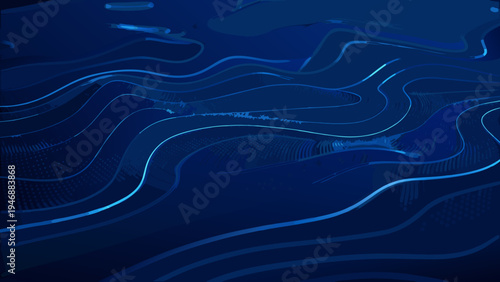 Abstract flowing lines and shapes in shades of deep blue