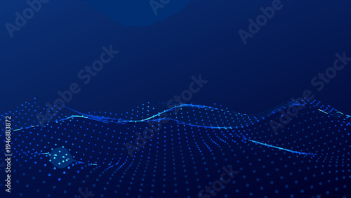Abstract blue landscape of connected dots and flowing lines