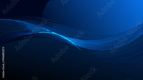 Abstract blue wave design with flowing lines and dark background