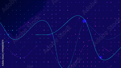 Canvas Print Abstract digital waves and particles against a dark blue background