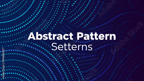 Abstract blue background with swirling dots and text overlay