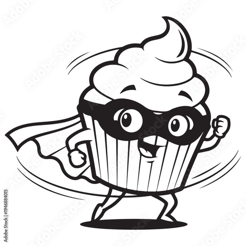 Dynamic Superhero Cupcake Character Running Illustration