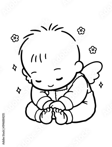 Cute baby angel sitting and praying illustration