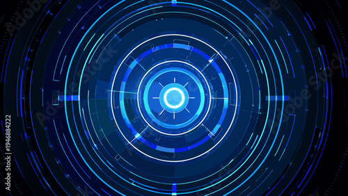 Abstract concentric circles with a glowing blue central focus