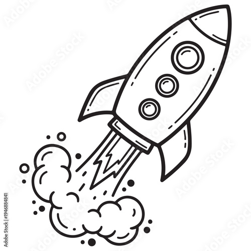 Hand-Drawn Rocket Launching with Smoke Trail