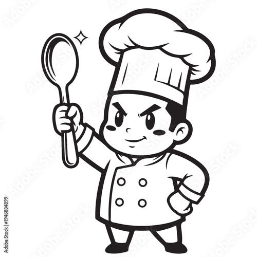 Cute Cartoon Boy Chef Holding a Sparkling Spoon