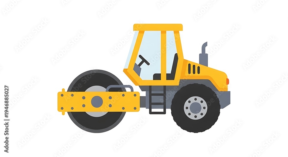 Fototapeta premium Yellow road roller machine, heavy construction equipment for asphalt paving and compaction