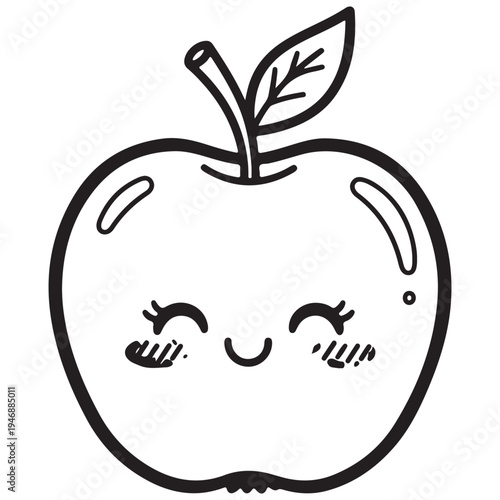 Adorable Happy Apple Outline Drawing with Smiling Face