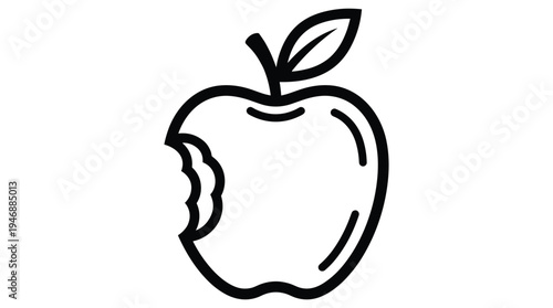 Bitten apple fruit outline icon simple line art vector illustration