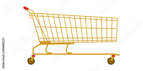 Empty extra large golden supermarket shopping cart