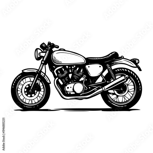 Logo concesionario de motos. Icono con dibujo con líneas de una motocicleta vista de perfil 