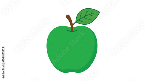 A simple vector illustration of a fresh green apple with a leaf and stem. Perfect icon for health, diet, nutrition, organic food, and educational concepts.