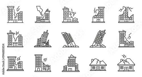 Earthquake Damage - Buildings Collapsing and Structures in Ruins.