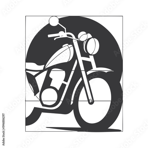 Logo concesionario de motos. Icono con dibujo estilo boceto con líneas de una motocicleta en círculo 