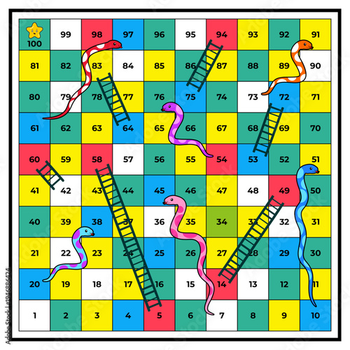 colorful snakes and ladders board game for children