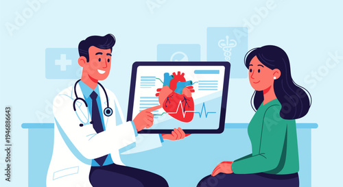 Doctor explains heart health to a patient in a clinic