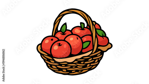 Basket of red apples harvest illustration on white background