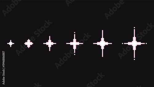 Pixel sparkle star set retro game effects