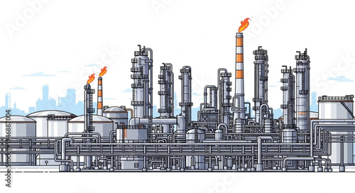 Industrial factory with smokestacks.