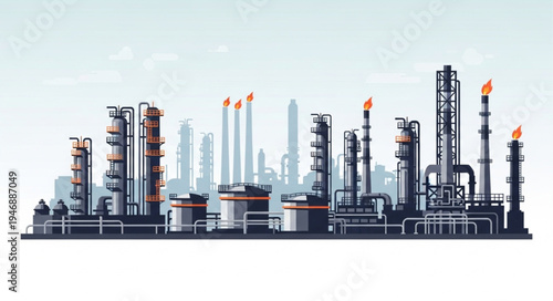 Industrial factory with smokestacks.
