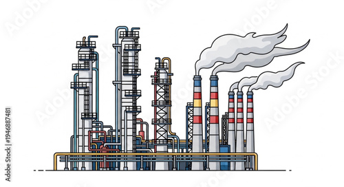 Industrial Factory with Smoking Stacks.